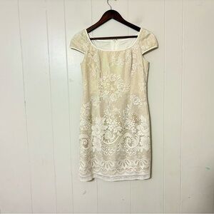 Vintage 90s Scott McClintock Petites Lace Gold Iridescent Bridal Dress 8 Wedding